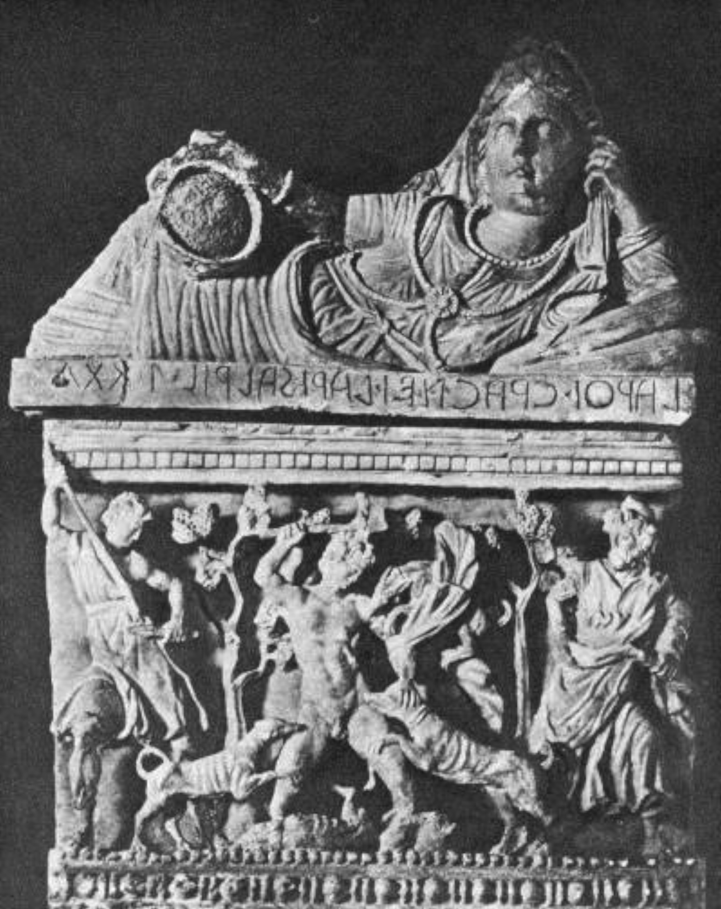 16. Volterra. Ash-chest showing Acteon and the Dogs.